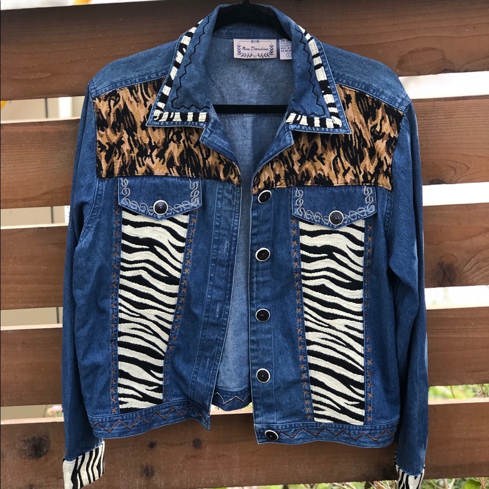 Vintage 90s Blue Denim Animal Print Jean Jacket